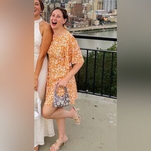 Lulu's Orange and White Floral Print Flutter Sleeve Sundress